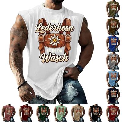 Men Sleeveless Tank Top Beer Festival Style Textured Print Loose Fit Casual Sports Streetwear Vacation Daily Wear