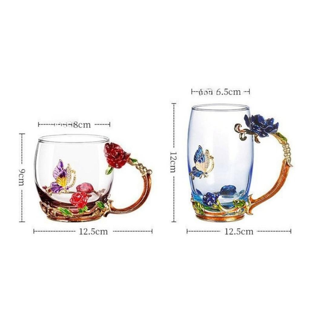Christmas Gift Coffee Mug Tea Cup with Lid Saucer Birthday Gift for Women Friend Mother's Valentine's Day Rose Butterfly Cup Wedding Anniversary