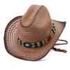Wood Bead Accessories Western Cowboy Straw Hat Summer Outdoor Hollow Breathable Sun Hat European and American Fashion Jazz Hat