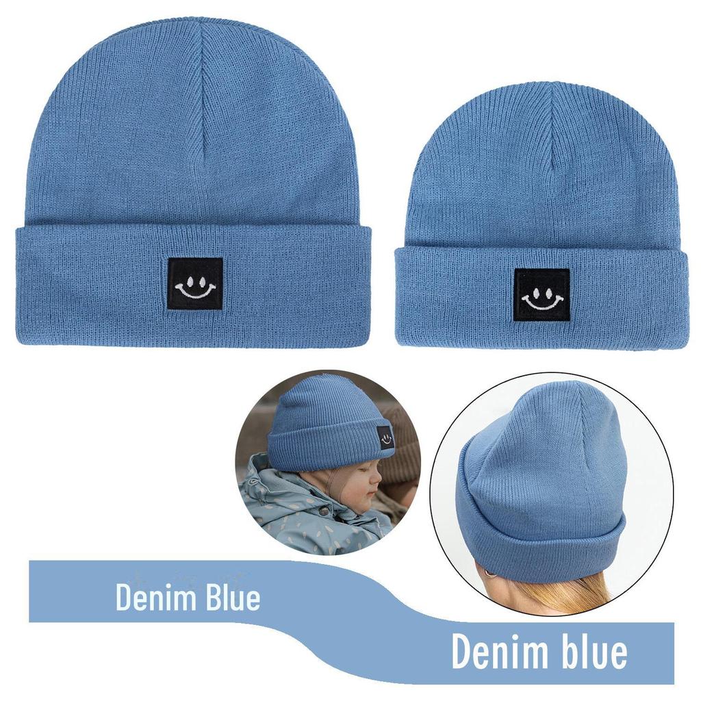 Smiley Logo Women's and Children's Knitted Wool Hat - Warm, Outdoor, Winter Leisure Beanie.