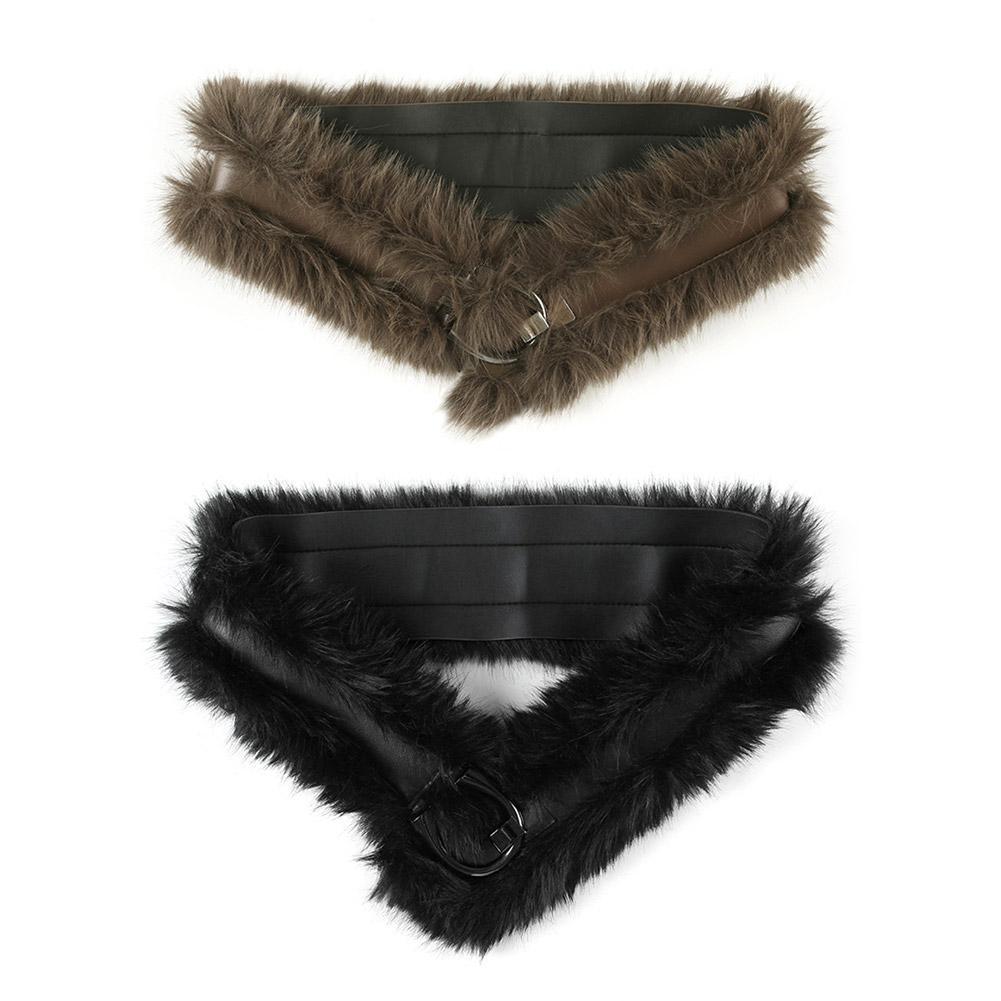 Vintage Furry Design Leather Patchwork Belt Niche Style Waistband Corset P4H7