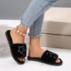 Fashion Punk Glitter Star Decoration Cotton Slides Women 2025 Winter Warm Short Plush Flat Heel Slippers Comfort Soft Indoor Slipper