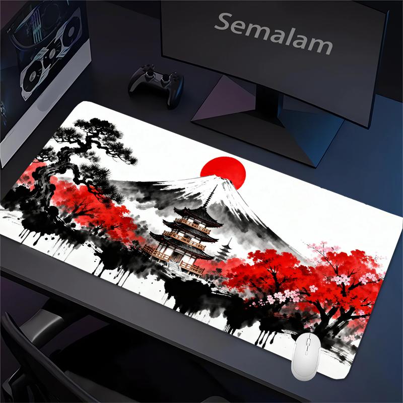 Rosa Sakura-Tinte Mauspads XXL Baumlandschaft Gaming Schreibtischmatte Rutschfeste Gummiunterseite Teppich Waschbare PC-Pads für Spiel Büro Spielmatte