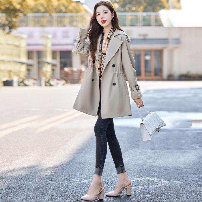 2025 Korean Style Plus Size Mid-Length Trench Coat - Women's Casual, Slimming, Trendy Fashion