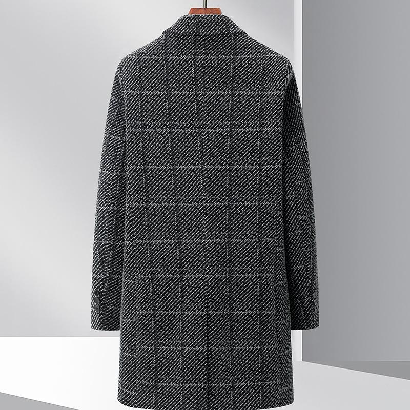 Autumn and Winter Medium and Long Chenille Trench Coat Middle-aged Business Plaid Casual Warm Dad Coat