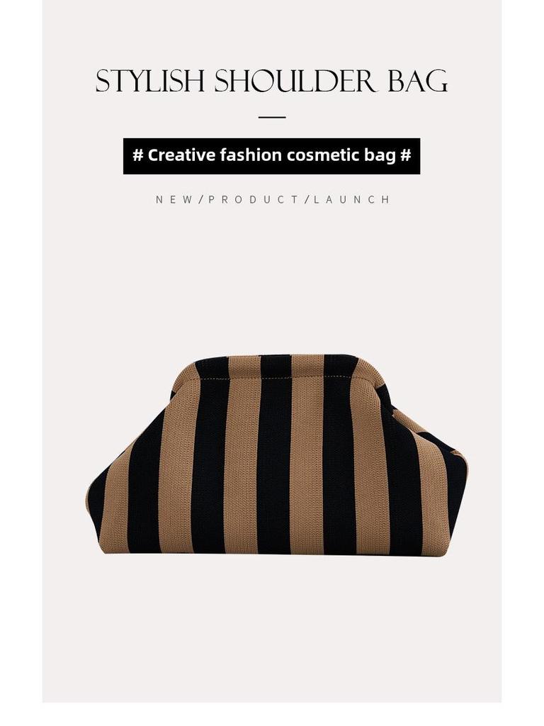 2025 Nuova Borsa a Maglia a Grande Capacità con Motivo a Righe, Versatile Color Block Flyknit