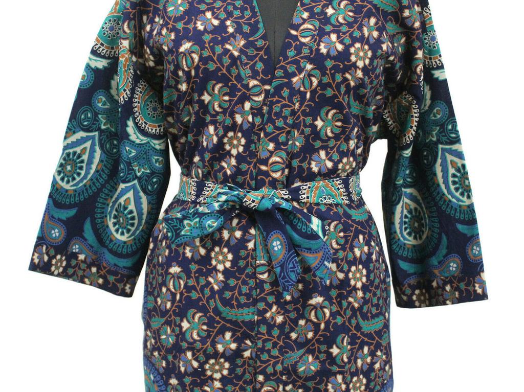 Handmade Women's Cotton Kimono Robes, Night Gown Dress, Made with Soft Light Weight Cotton Fabric, Free Size Nightwear #327