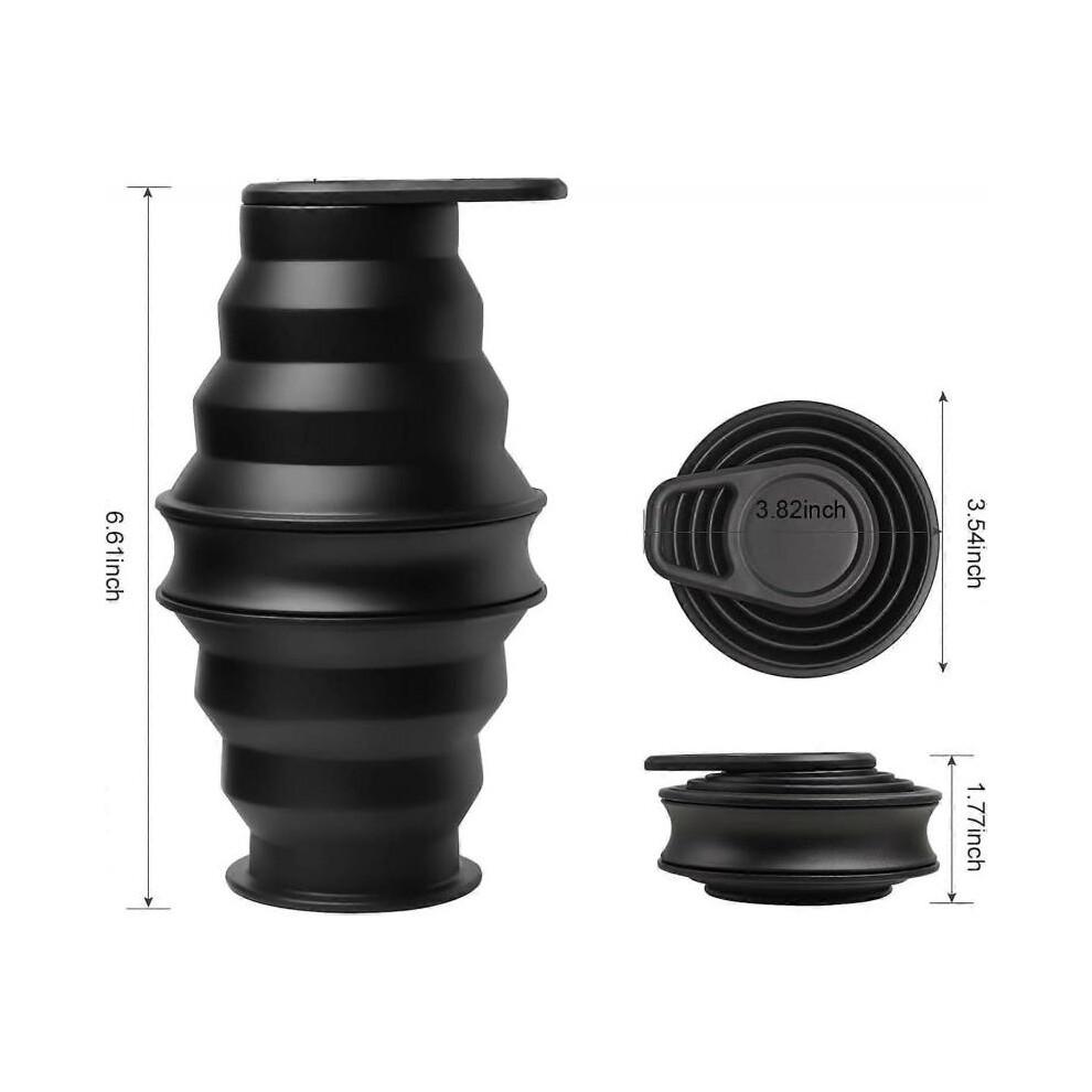 (Negro)Silicone Collapsible Water Bottle, 500ML BPA Free Foldable Water Bottle, Leakproof Folding Water Bottle, Camping Cup