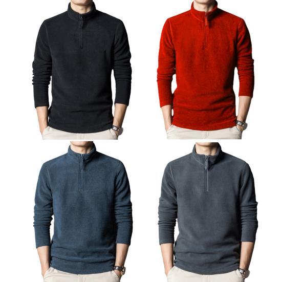 Menn Høst Vinter Genser Glidelås Stativ Krage Langermet Tykk Polar Fleece Ensfarget Langermet Nakkebeskyttelse Mid Lengde Myk Uformell