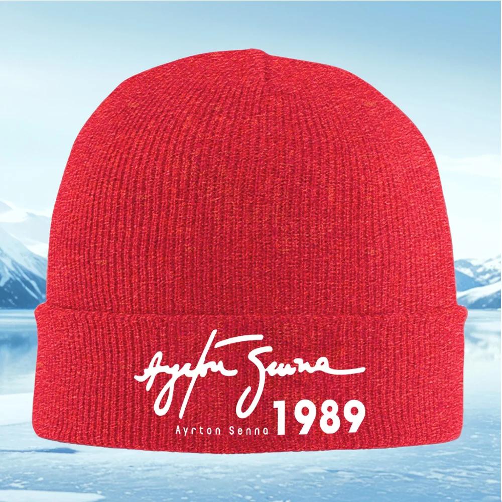 New Ayrton Senna signature iconic design Unisex Women Unisex Knitted Hat Beanie Pullover Cap Winter Thermal Warm Christmas Out