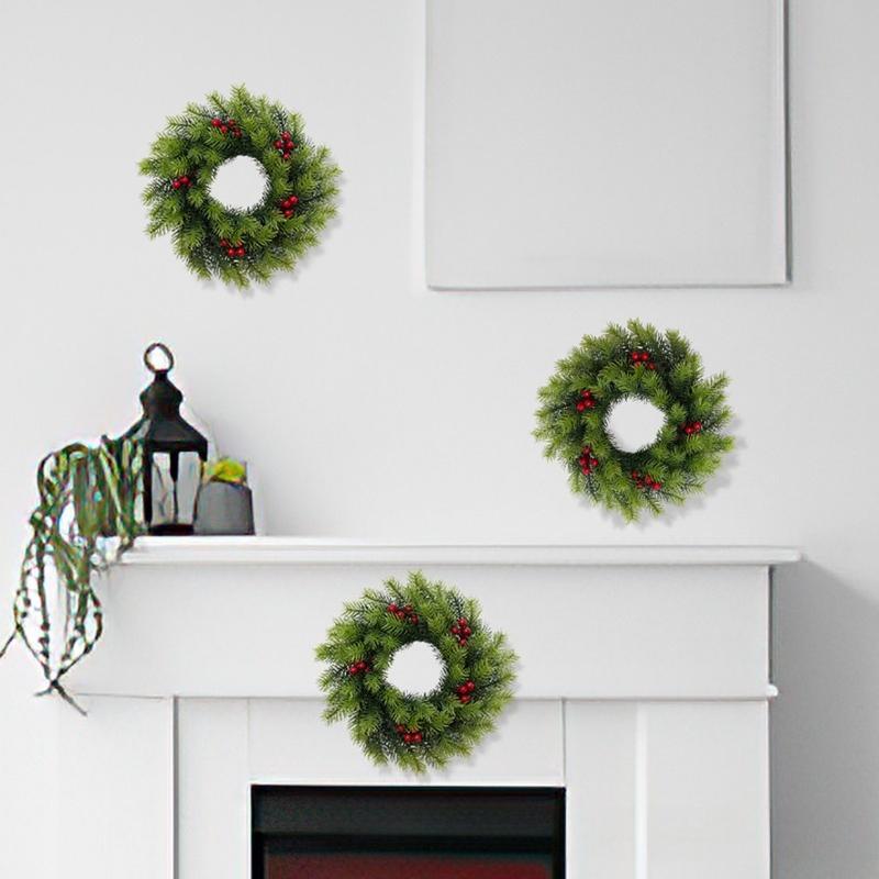 Christmas Wreath Door Hanging Realistic Pine Artificial Greenery Decor with Soft Rubber Berries Foam Holiday Window Garland