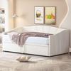 Upholstered Bed Extendable Sofa Bed 90/180x200cm with Slatted Frame, Multifunctional Bed Made of Skin-Friendly Velvet Fabric