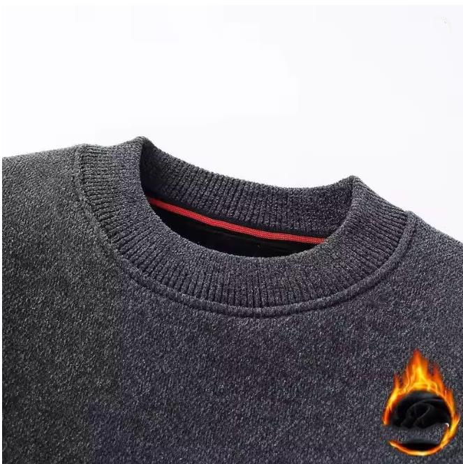 Men's Sweatercoat Autumn Winter O-Neck Knit Letter Plush Fleece Lined Warm Wool Pullover Sweater Men Bottoming Pullovers Jumper