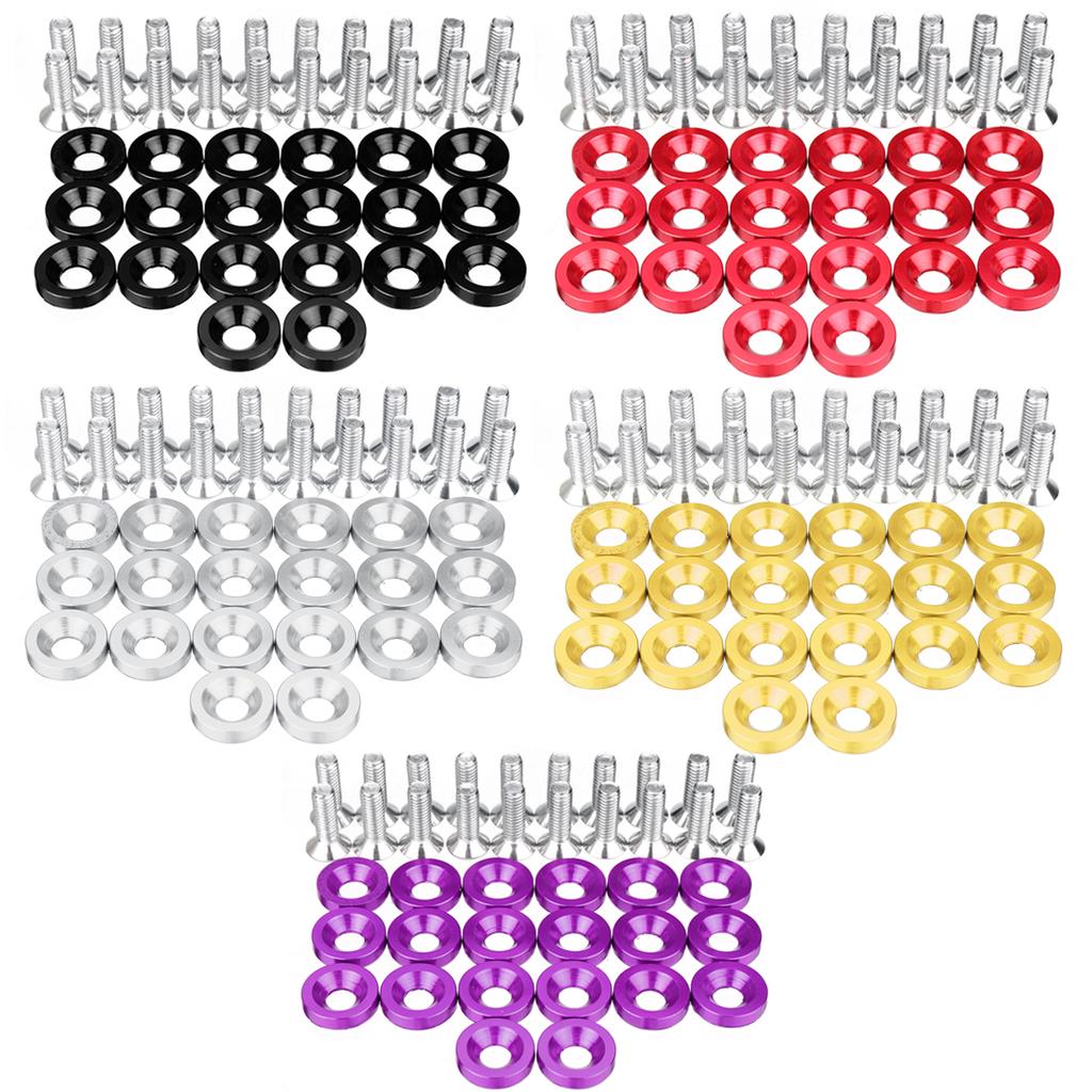 40pcs M6 Aluminum Hex Head Bolts & Fender Washer Screws - Universal Car Modification JDM Auto Bumper Engine Concave Fasteners