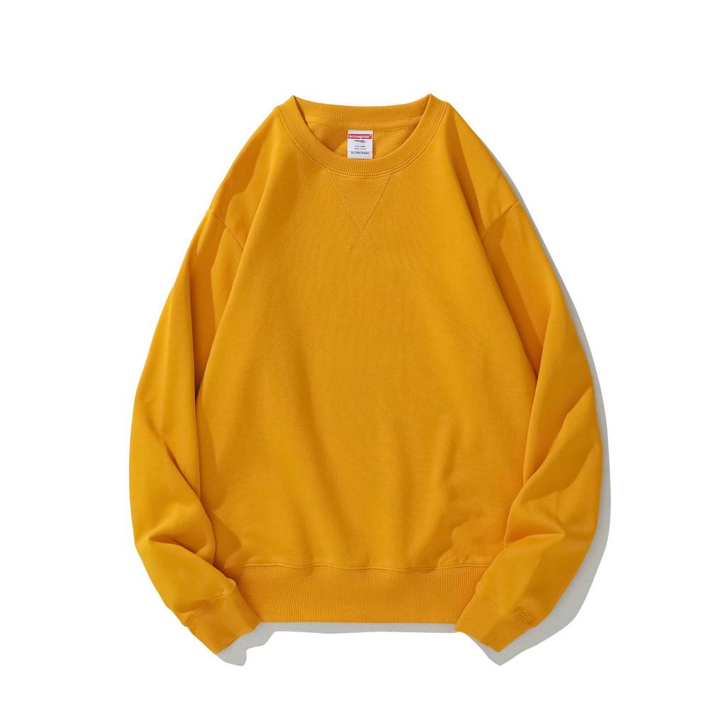 Men's 380g Heavyweight Pure Cotton Terry Retro Hoodie, Unisex Solid Color, Long Sleeve Round Neck, Customizable