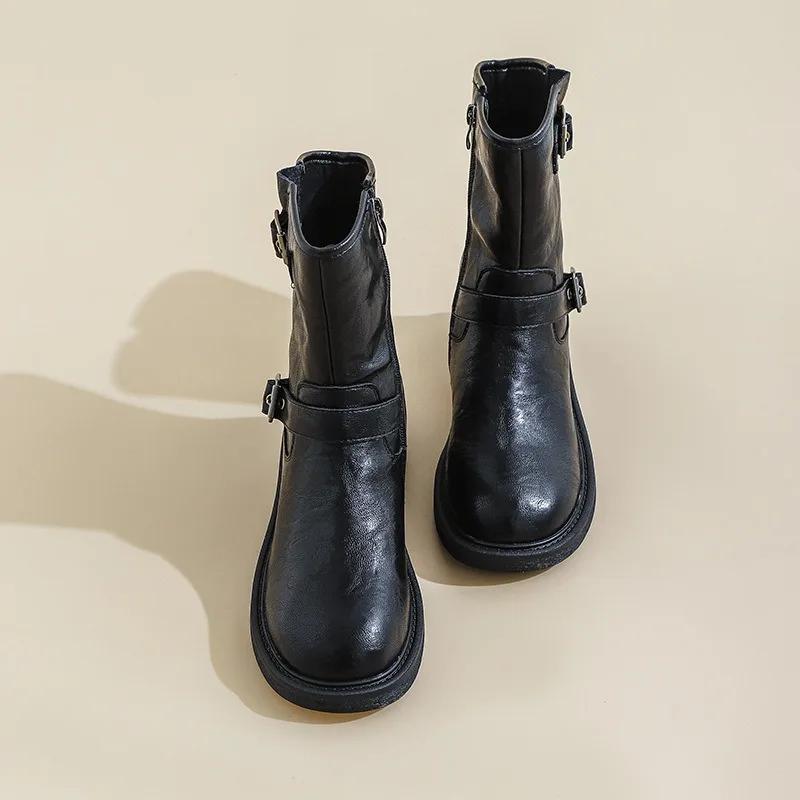 Fashion Retro Cowhide Western Cowboy Platform Boots for Women Designer Soft-soled Women's Shoes Fashion Non-slip Ankle Boots Female