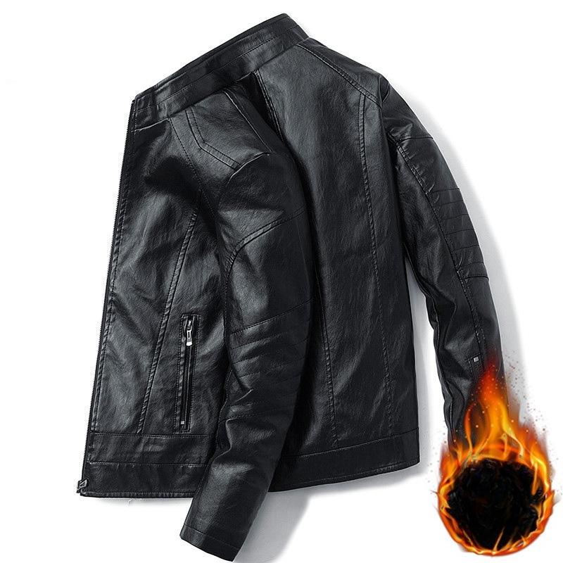 Leather Jacket Men's Spring, Autumn and Winter Plus Velvet Thickened Korean Style Trendy Business Casual Men's Leather Jacket Top