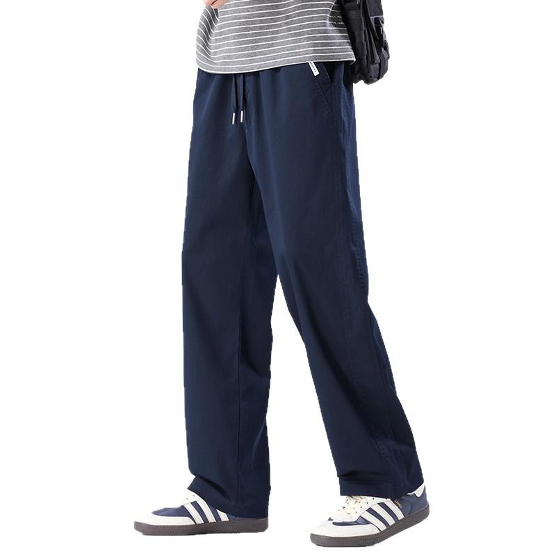 American Simple Trendy Brand Loose Straight Long Pants Men's Solid Color Versatile Commuting Comfortable Elastic Waist Casual Pants Men