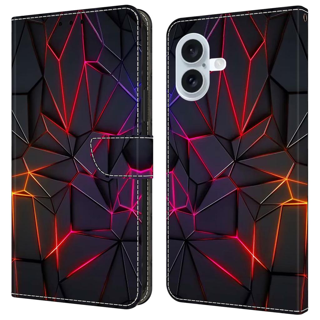 For iPhone 16 Case Pattern Printed Protective Cover TPU+PU Leather Flip Phone Case