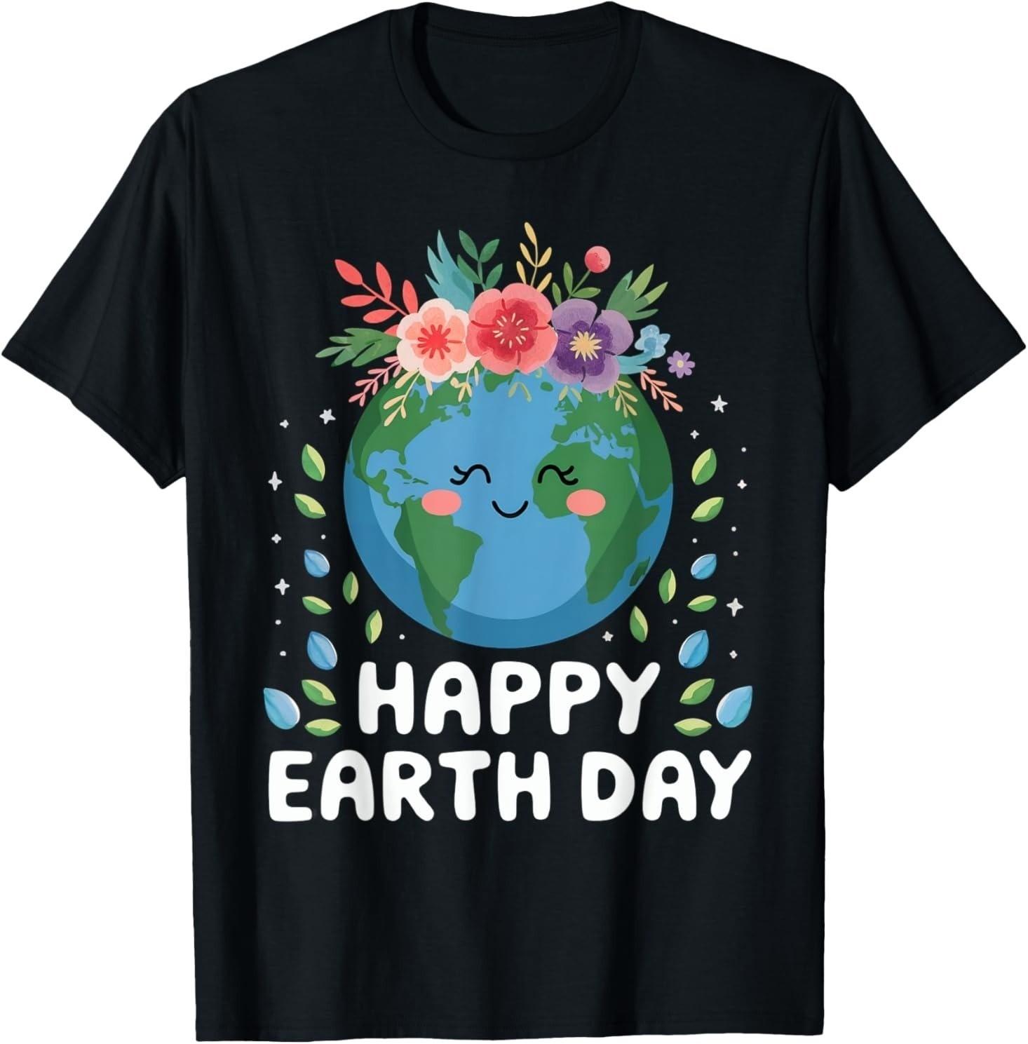 Earth Day Graphic Tee Floral Design Eco Friendly Unisex T-Shirt S