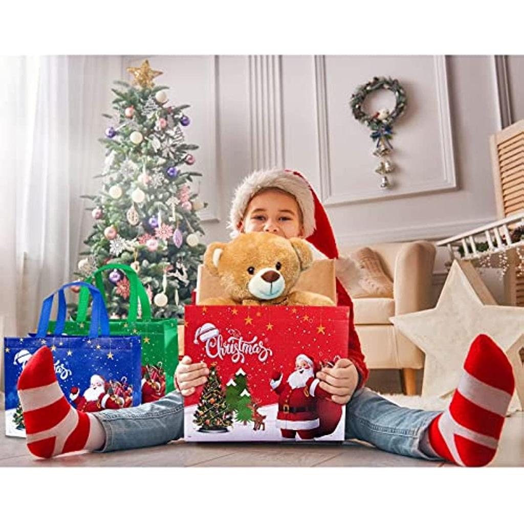 Christmas Tote Bags, 6 Pack Gift Bags With Handle, Reusable