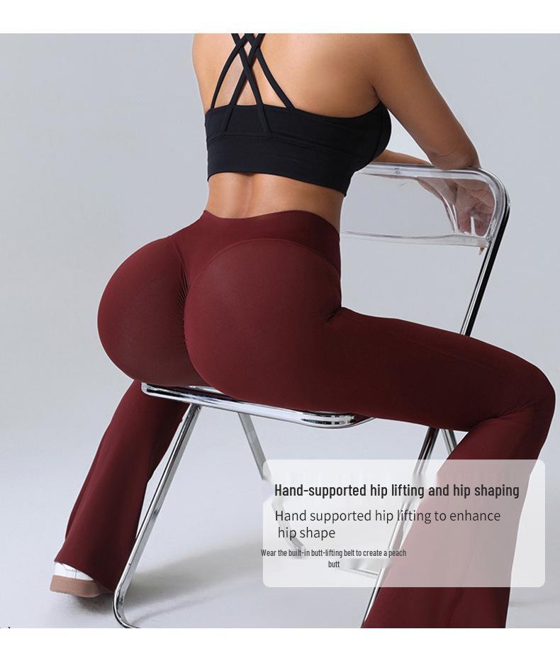 Women's High-Waist Peach Flared Yoga Pants - Quick-Dry, Hip-Lifting, Wide-Leg, Running Tights