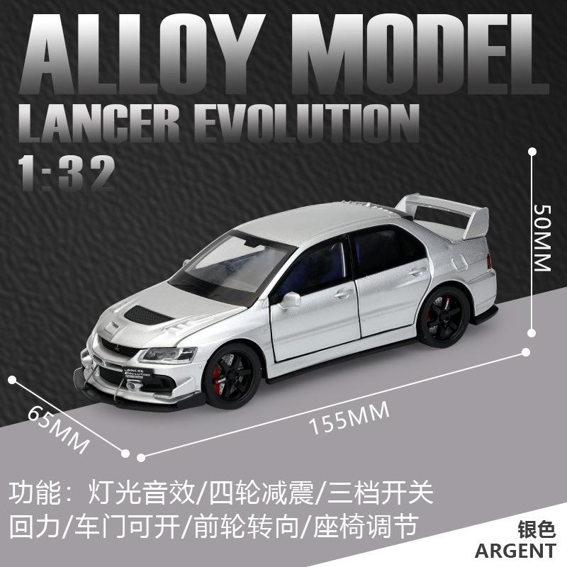 cwtnuk1 1:32 Simulation Mitsubishi EVO 9 Racing Car Model 6 Doors Openable Sound Light Pull Back Alloy Vehicle Toy Kids Gift Decoration