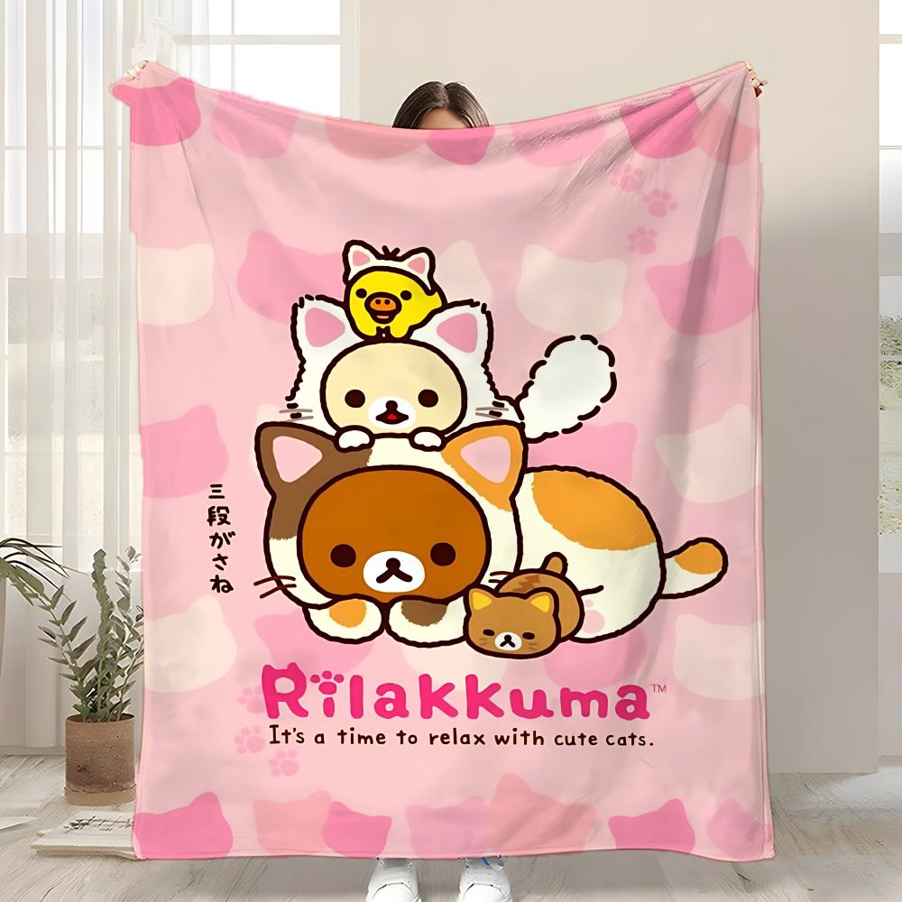

Character Rilakkuma Throw Kid-Friendly Flannel Throw Blanket Soft Warm Anti-Static Washable All Season 75x90cm