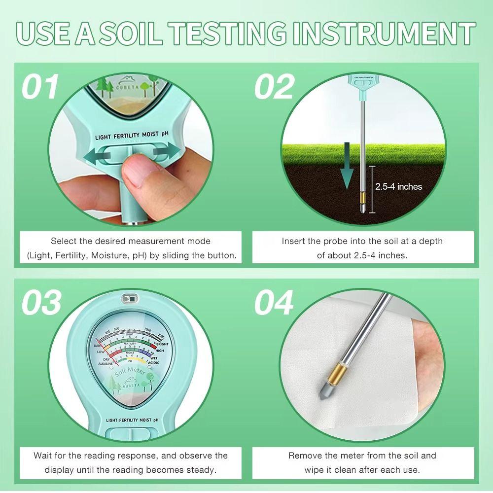 4 In 1 Multifunctional Soil Tester 90° Rotatable Soil Acidity Tester Soil Detector Potted Plants