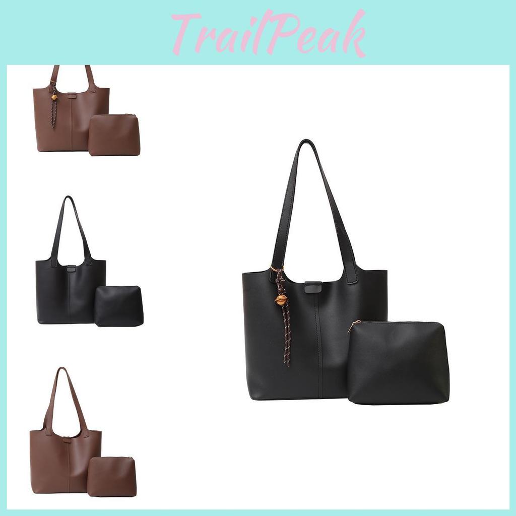 Spacious Elegant Two-tone Pu Tote Bag For Women With Stylish Stitching Details