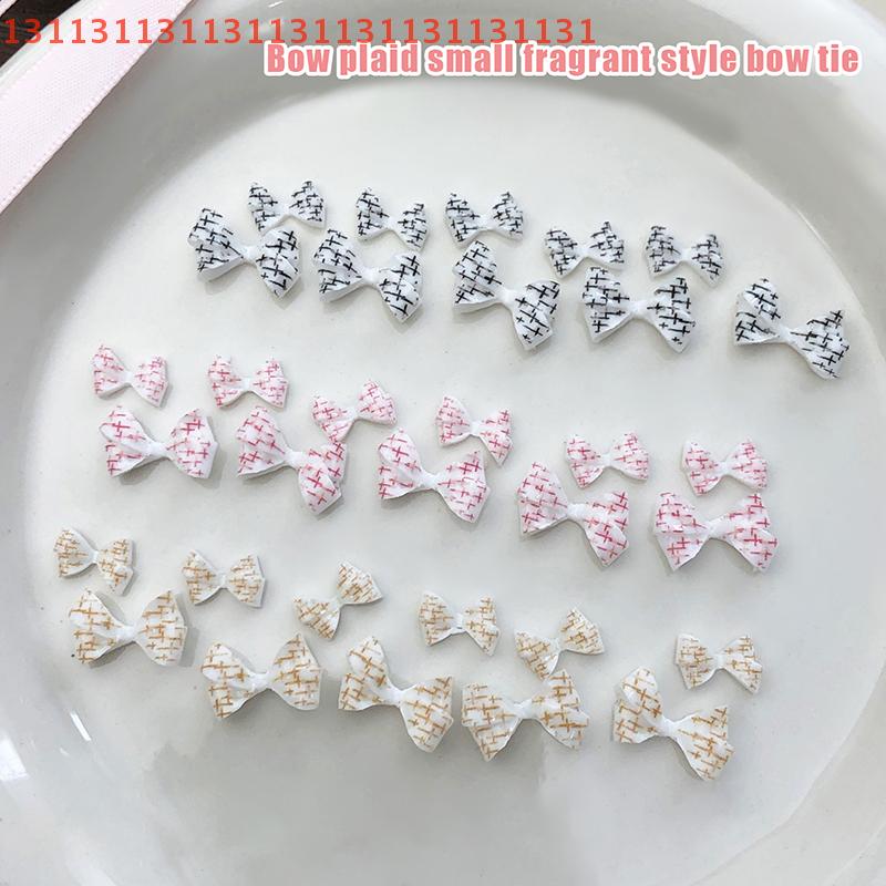 20Pcs For Creative Nail Design Checkered Plaid Resin Bows Nail Charms Ties Nail Art DIY Decorations