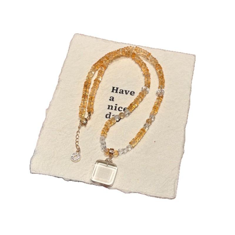 Handmade Natural Clear Quartz Yellow Tower Crystal Spacer Necklace Women Sunset Candy Style Elegant Chain