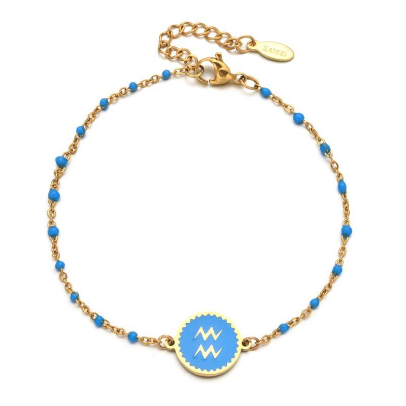 Stainless Steel Chain Zodiac Sign 12 Constellation Bracelet Charm Gold Color Chain Bracelet For Women Birthday Jewelry Gifts