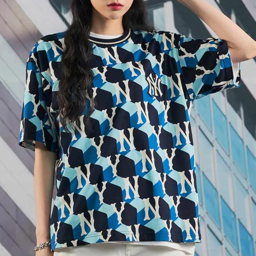 MLB SS22 New York Yankees Stampa Lettere Color Block Girocollo Manica Corta T-Shirt Unisex T-Shirt Blu Navy 3ATSM0124-50NYD