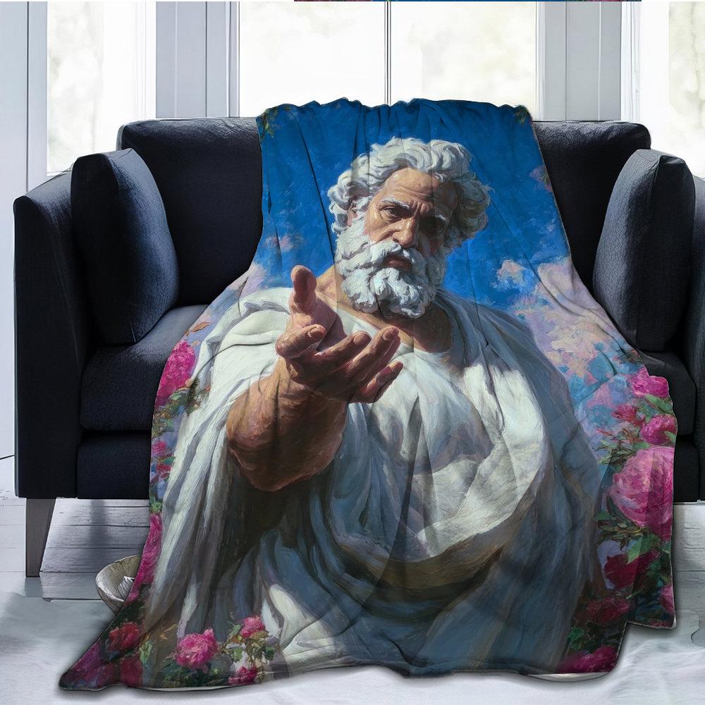 Pattern of Zeus from Greek Mythology Flannel Printed Blanket Suitable for All Seasons Suitable for Living Office Sofa and Travel