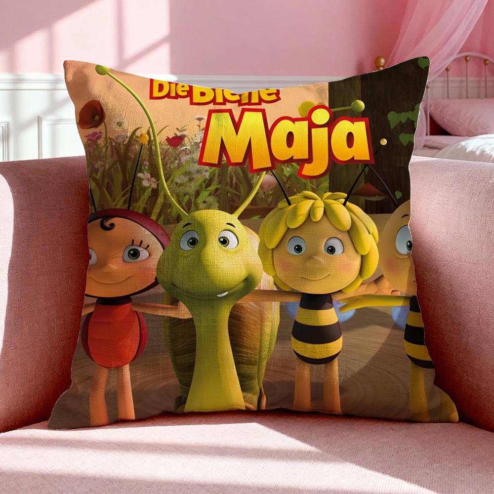 Cartoon M-Maya The Bee Cushion Cover Breathable Linen Pillowcase Summer Odorless Eco-Friendly Invisible Zipper Washable