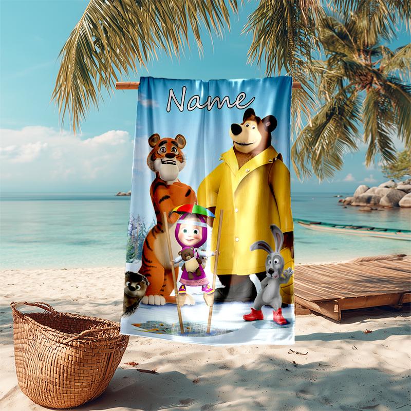 Personalized customized proof beach towel with Masha and the Bear pattern - soft, absorbent,quick-drying,perfect swimming,camping&bathing