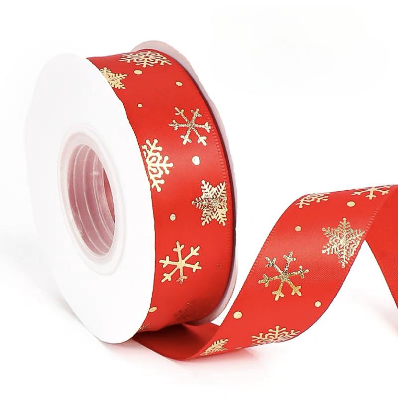 

Бронзовые рождественские ленты, полиэстеровые ленты с принтом для бантов, подарочных коробок, упаковочная лента, рождественские украшения своими руками, поделки 25 yards