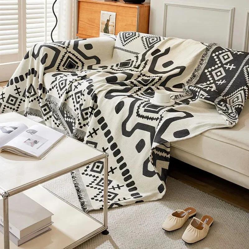 Rutschfest Anti-Falten Doppelseitiger Sofabezug Chenille Stoff Staubschutz Böhmisch Jacquard Pastoral Decke für Bett Couch Stuhl