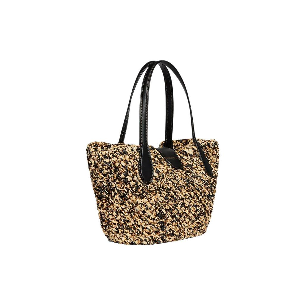 New COACH Straw Leather Dumpling Bag Handbag, Shoulder Bag Women's Gold & Black CH741-BNABK
