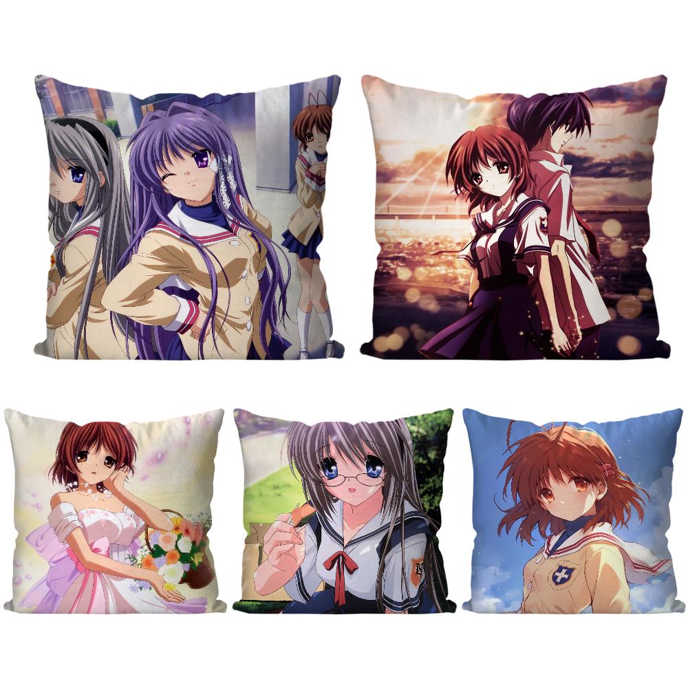 Japansk Anime Clannad Kuddfodral Fyrkantig Kudde Sovrum Soffa Fritid Komfortkudde Bil Vardagsrum Heminredning 40X40