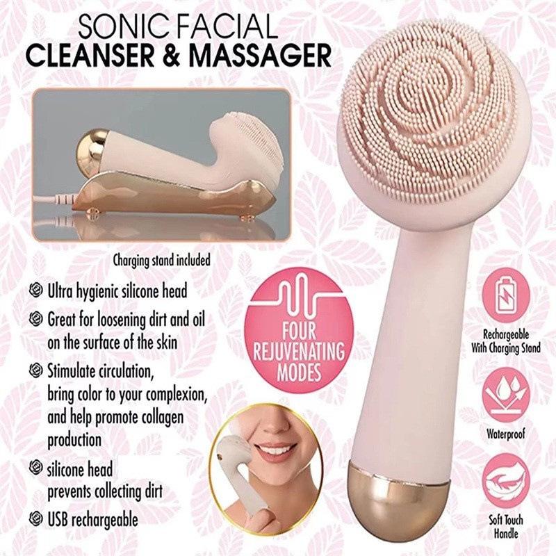 Rechargeable Cross-Border Electric Facial Cleansing & Massage Brush with Rotating Silicone for Deep Pore Cleaning