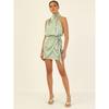 Women's Spring Summer Formal Satin Mini Dress High Neck Sleeveless Knot Waist Cocktail Party Bodycon Dress