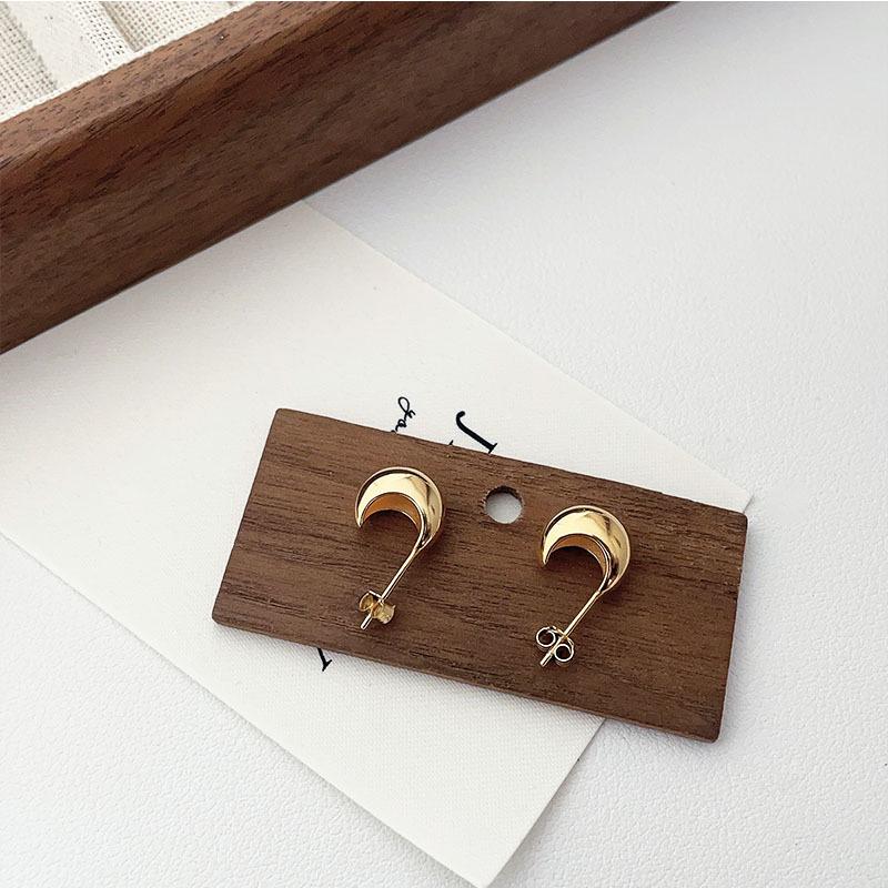 S925 Sterling Silver Gold Bean Korean Water Drop Stud Earrings - Simple, Versatile Jewelry for Women