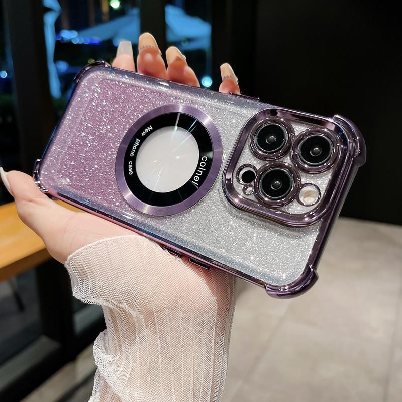 Luxury Wireless Charging Magsafe Glitter Phone Case For iPhone 11 12 13 14 15 16 Pro Max Plus Magnetic Shockproof Bumper Cover