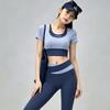 Contrasting Color Splicing Yoga Suit Women's High Waist Trousers Short Sleeves Quick Drying Breathable Fitness Sportswear