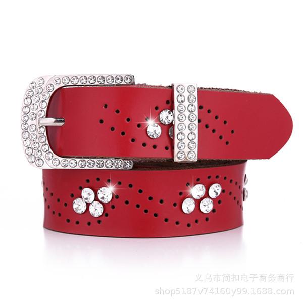 Diamond belt, women's genuine leather pure cowhide pants belt, wide diamond-encrusted, cut out genuine leather