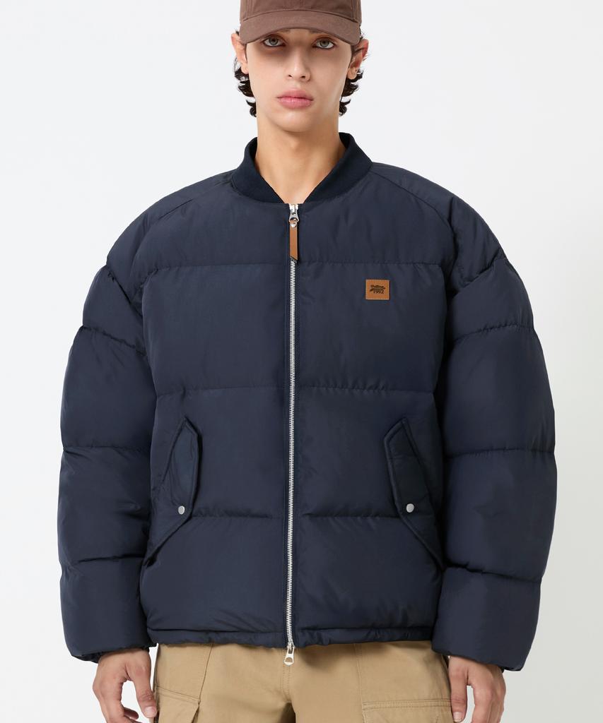 Trillion Leather Patch Puffer Jacket_Navy