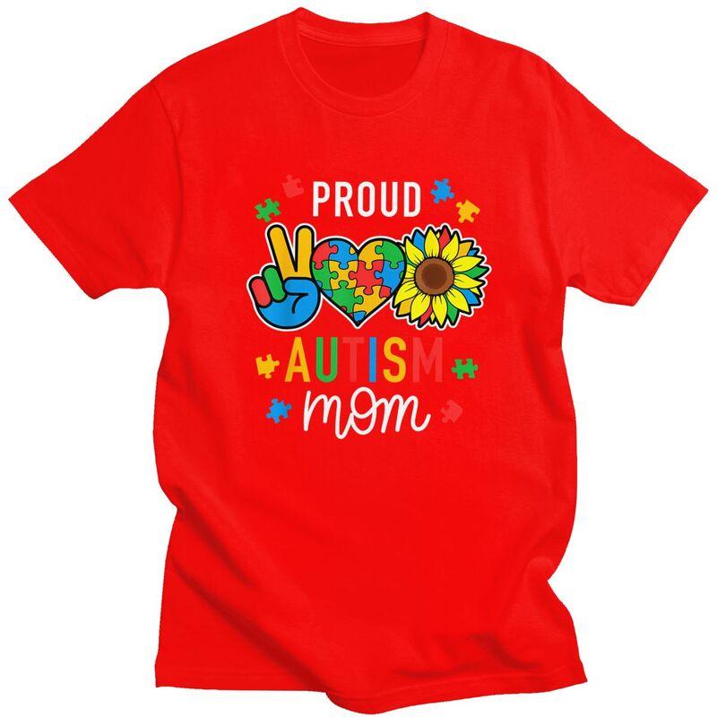 Im A Proud Autism Mom Awareness T Shirts 100 Cotton Tee Tops Streetwear Round Neck Tshirt Fashion ShortSleeve Clothes S