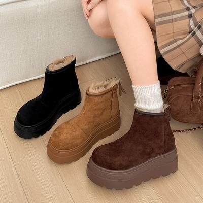 Vintage Pelzfutter Damen Schneestiefel Komfort Plateau Dicke Sohle Warmhalten Baumwolle Kurze Stiefel Winter Damen Plüschschuhe
